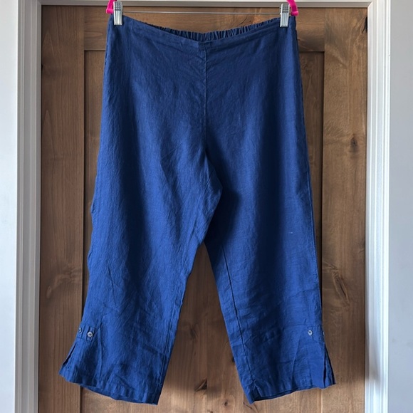 Click by Color Me Cotton 100% Linen Crop Pants Womens L blue pull on Lagenlook - Picture 1 of 9